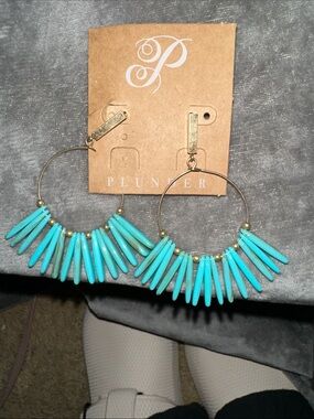 Plunder Gold-Tone Hoop Earrings with Turquoise Spikes